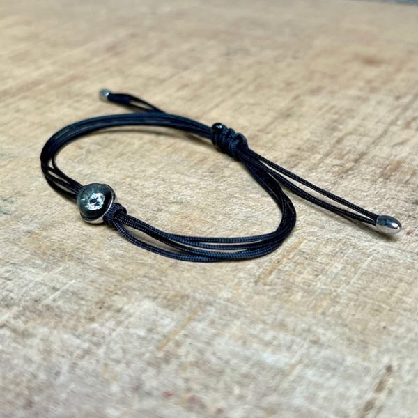 4-reihiges, schwarzes Textilarmband mit Brillant in einer Glaskkugel - Schmuckwerk-Glasklar-Armband-Schwarz-Brillant-Edelstahl-DA177-Haarhaus